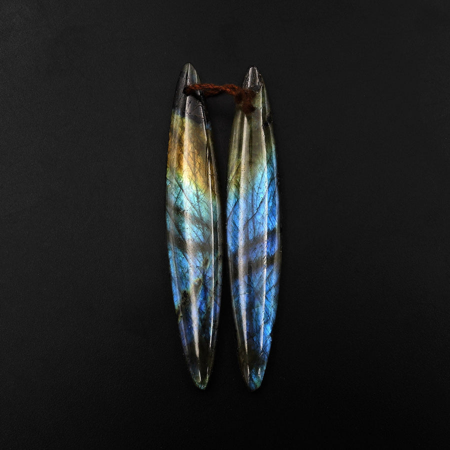 Natural Labradorite Earring Pair Long Marquise Dagger Matched Gemstone Beads