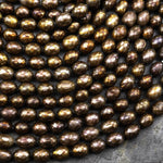 Faceted Golden Bronze Copper Oval Pearls 6mm Shimmery Iridescent 15.5" Strand