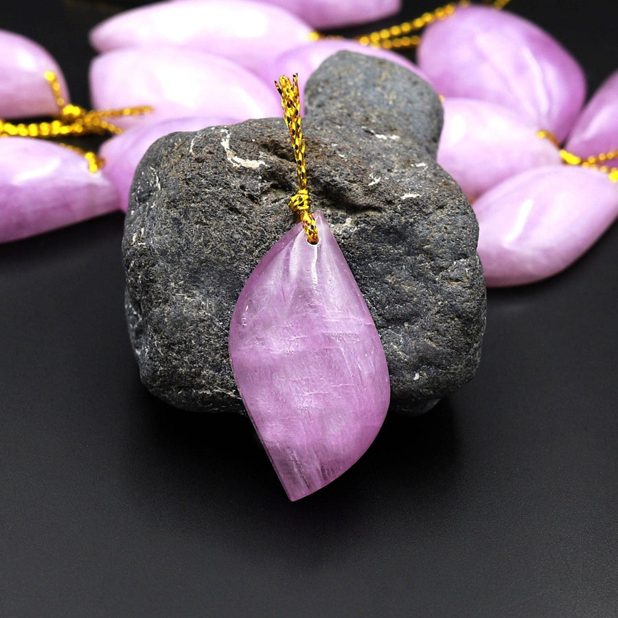 AAA Natural Kunzite Pendant Abstract Leaf Gemstone Focal Bead