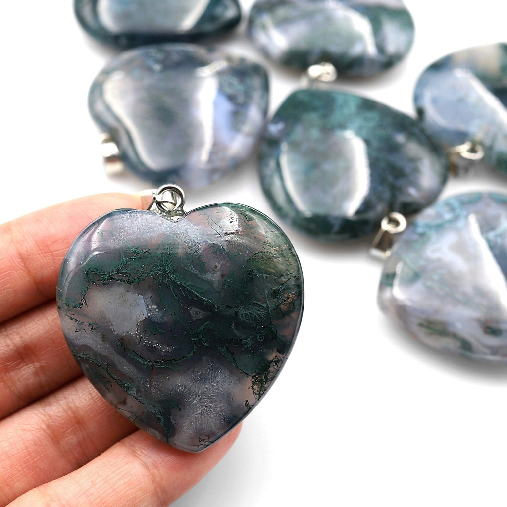 AAA Natural Moss Agate Pendant Heart Shape Gemstone A1