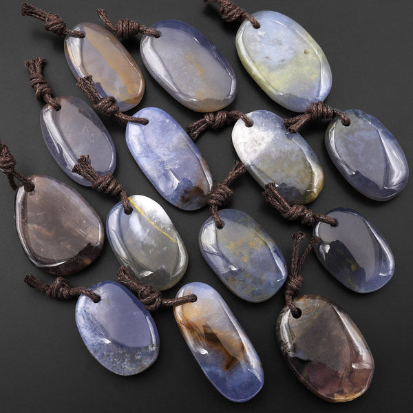 Natural Blue Chalcedony Oval Pendant Focal Bead