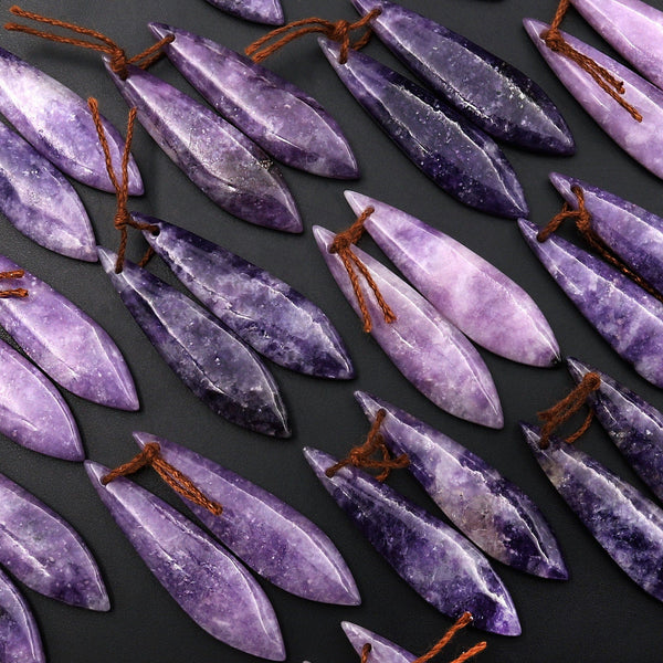 Natural Purple Lepidolite Abstract Leaf Earring Pair Matched Gemstone Pair