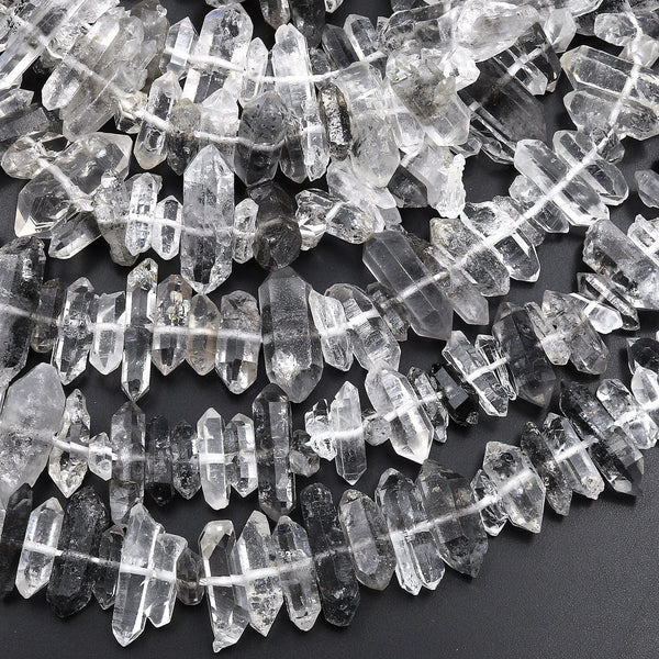 Natural Tibetan Quartz Beads Double Terminated Points Super Clear Freeform Crystal 15.5" Strand