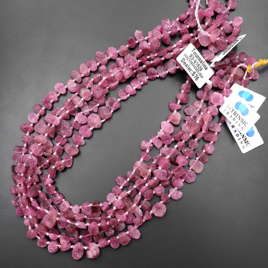 Hand Cut Raw Natural Pink Tourmaline Freeform Teardrop Petal Beads 15.5" Strand