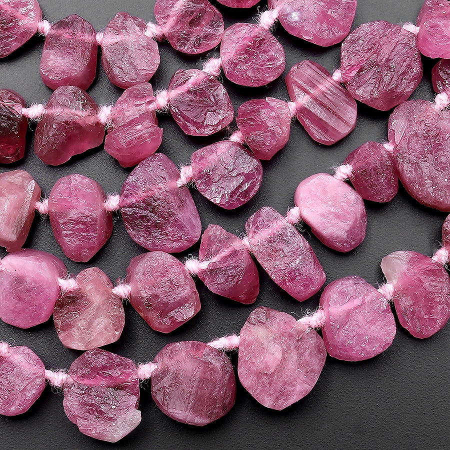 Hand Cut Raw Natural Pink Tourmaline Freeform Teardrop Petal Beads 15.5" Strand