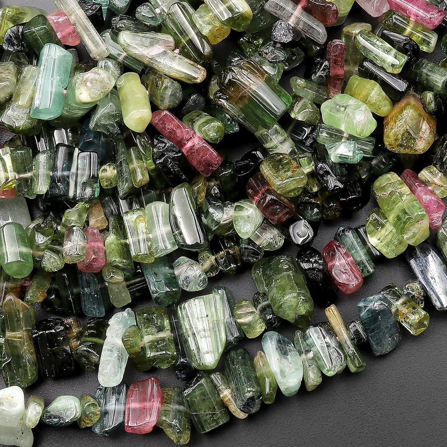 Natural Pink Green Watermelon Tourmaline Center Drilled Thin Tube Beads 15.5" Strand