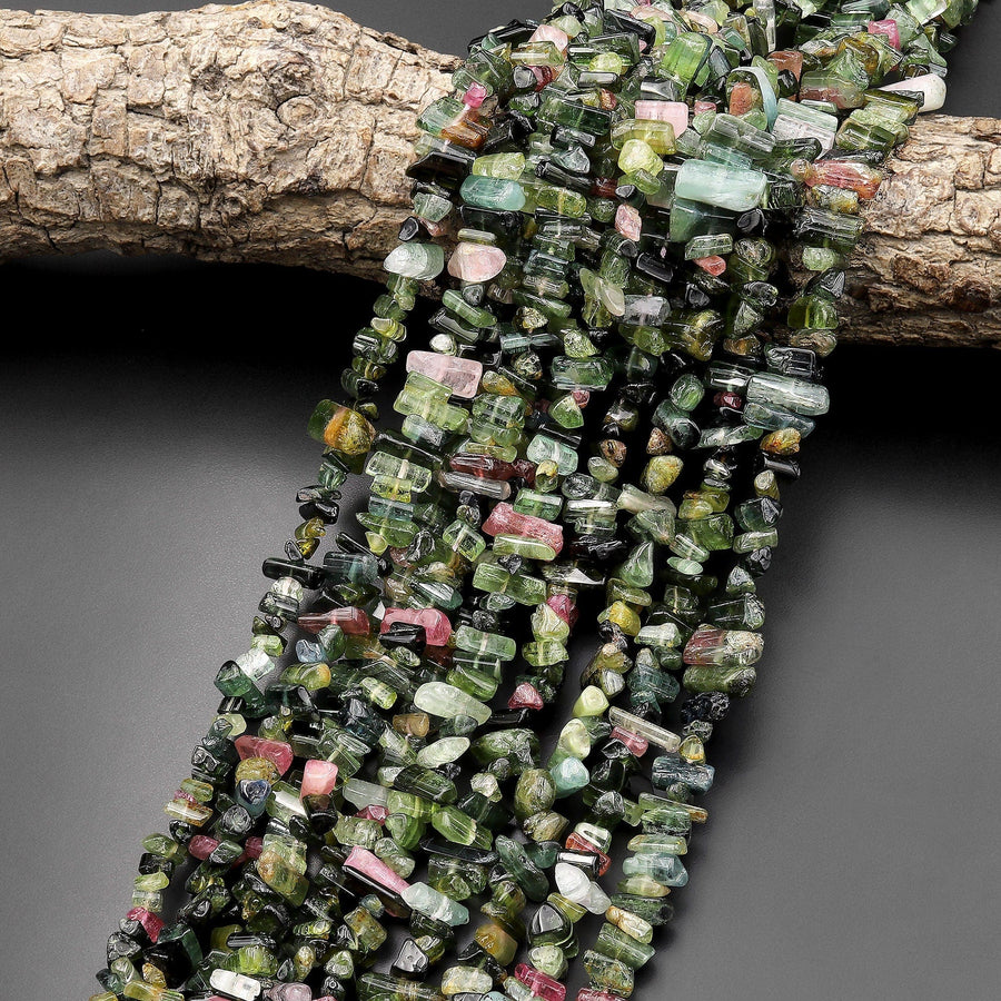 Natural Pink Green Watermelon Tourmaline Center Drilled Thin Tube Beads 15.5" Strand