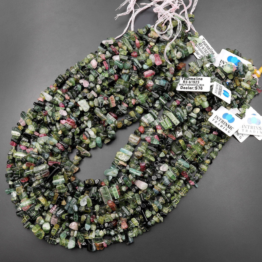 Natural Pink Green Watermelon Tourmaline Center Drilled Thin Tube Beads 15.5" Strand