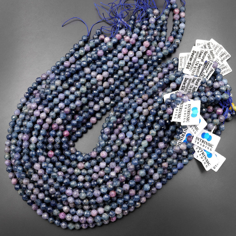 Natural Burma Sapphire Faceted 6mm Round Beads Blue Purple Pink 15.5" Strand