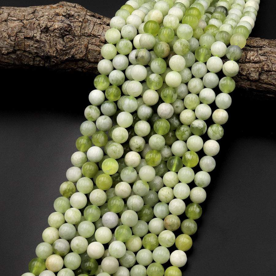 Natural Green Serpentine Jade Smooth Round Beads 8mm 10mm 15.5" Strand