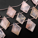 Large Faceted Natural Brazilian Quartz Faceted Kite Diamond Pendant Beads Top Side Drilled Gemstone 15.5" Strand