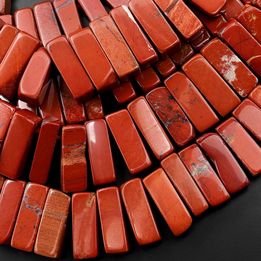 Rectangle Beeds Natural Red Jasper Freeform Rectangle Beads Spike Stick Slice Focal Pe ...
