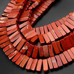 Natural Red Jasper Freeform Rectangle Beads Spike Stick Slice Focal Pendant Cleopatra Style Fan Shaped 15.5" Strand