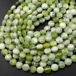 Natural Green Serpentine Jade faceted Coin Beads 8mm 10mm 15.5" Strand