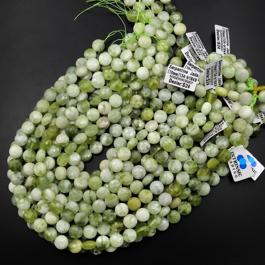 Natural 10mm Green Aventurine Jade Faceted Round Beaded Necklace – 18 Inch, Silver Plated Hook