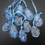 Hand Carved Natural Blue Aquamarine Flower Leaf Pendant Bead Drilled Gemstone