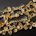 Natural Golden Citrine Freeform Teardrop Pebble Beads 15.5" Strand