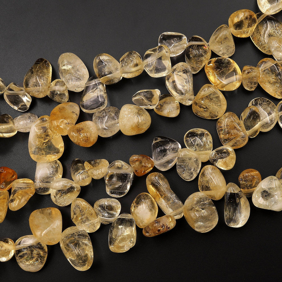 Natural Golden Citrine Freeform Teardrop Pebble Beads 15.5" Strand