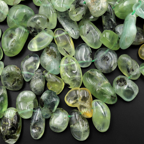 Translucent Natural Prehnite Freeform Rounded Teardrop Beads Top Drilled 15.5" Strand