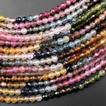 AAA Natural Multicolor Pink Green Cognac Tourmaline Micro Faceted 3mm Round Gemstone Beads 15.5" Strand