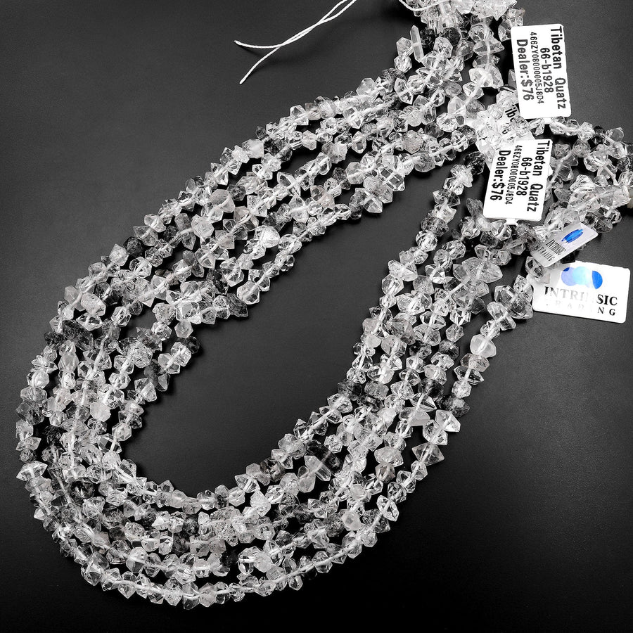 AAA Natural Tibetan Quartz Beads Double Terminated Points Super Clear Freeform Real Natural Crystal Quartz 15.5" Strand