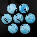 Natural Larimar Circle Coin Pendant Genuine Real Blue Larimar Gemstone Focal Bead