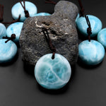 Natural Larimar Circle Coin Pendant Genuine Real Blue Larimar Gemstone Focal Bead