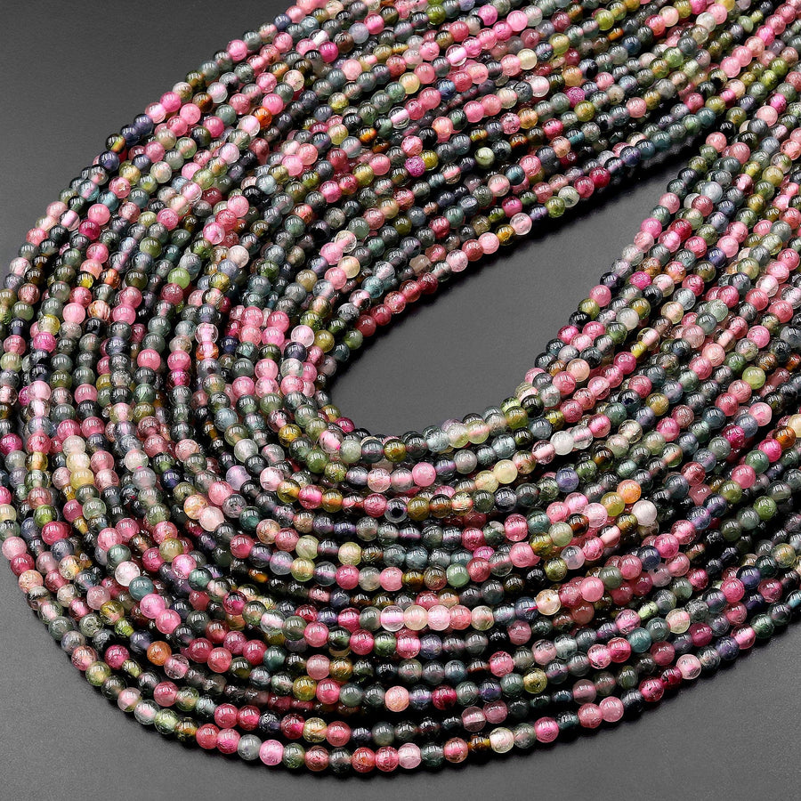 AAA Natural Pink Green Blue Tourmaline 3mm Smooth Round Beads 15.5" Strand