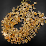 Faceted Natural Golden Citrine Teardrop Briolette Beads Side Drilled Gemstone 15.5" Strand