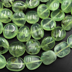 AAA Extra Translucent Natural Prehnite Freeform Rounded Oval Beads 15.5" Strand