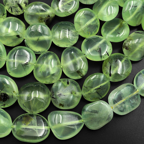 AAA Extra Translucent Natural Prehnite Freeform Rounded Oval Beads 15.5" Strand