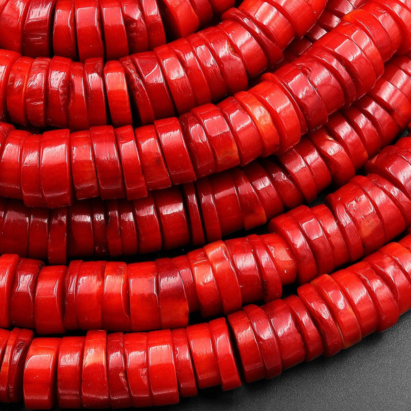 Genuine Red Bamboo Coral Heishi Beads 8mm 10mm 15.5" Strand