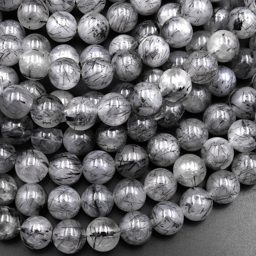 Natural Black Tourmaline Rutile Quartz Round Beads 6mm 8mm 10mm 12mm 14mm 15.5" Strand