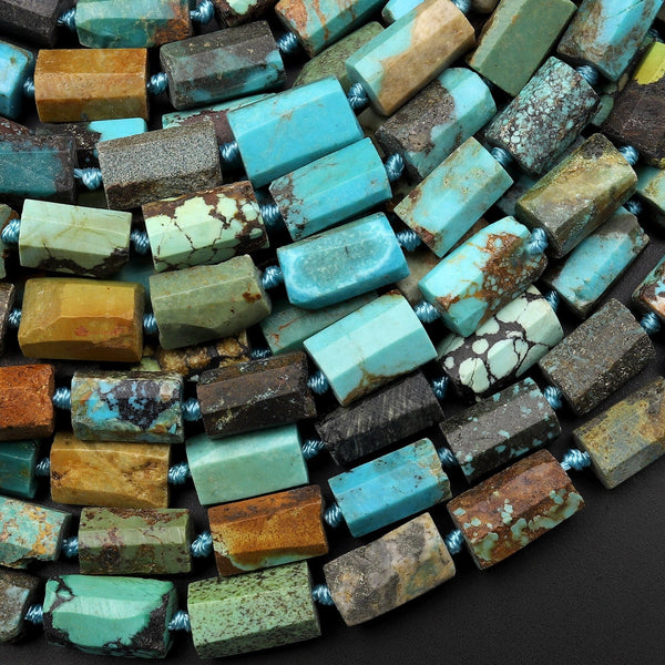 Genuine Natural Dragon Skin Turquoise Faceted Tube Beads 15.5" Strand