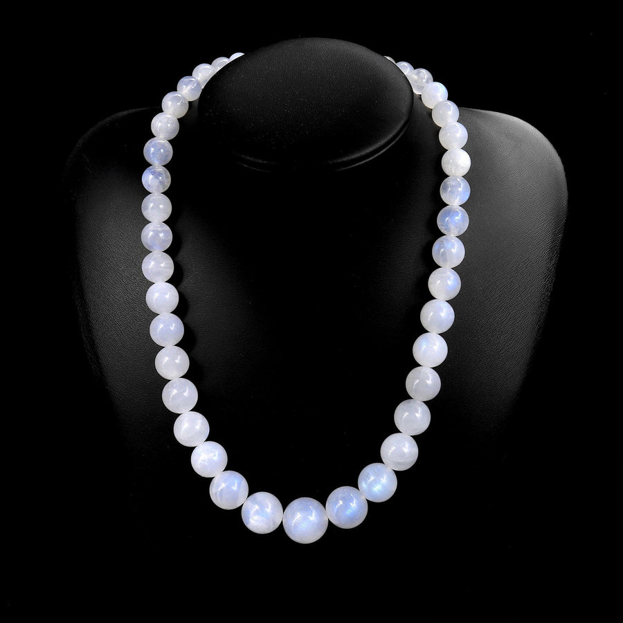 Graduated Natural Rainbow Blue Moonstone Round Beads 23" Long Finished Necklace Strand