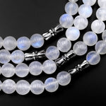 Graduated Natural Rainbow Blue Moonstone Round Beads 23" Long Finished Necklace Strand