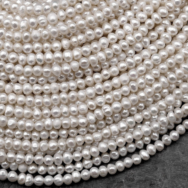 Genuine Freshwater Small 3mm 4mm Off Round White Seed Pearls 15.5" Strand