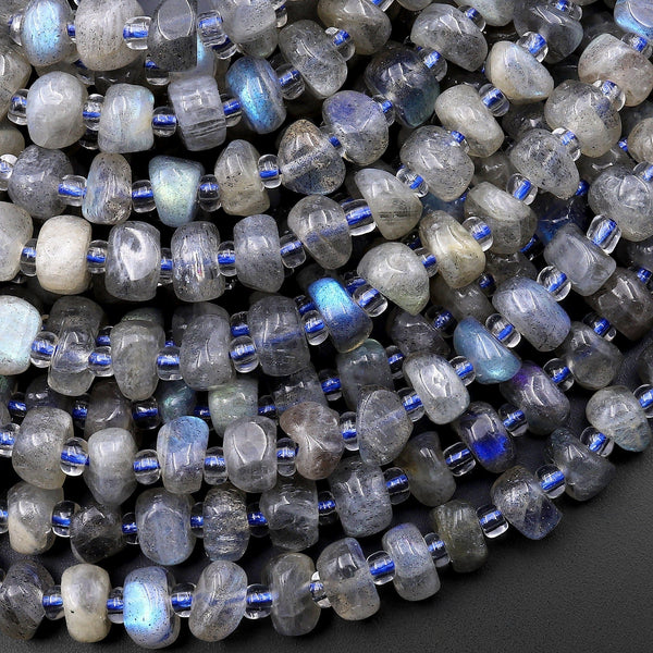 Natural Labradorite Beads 6mm Freeform Thick Rondelle 15.5" Strand