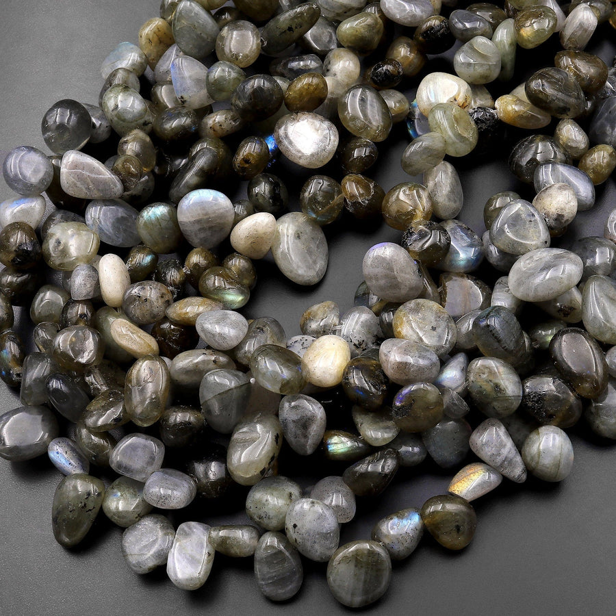 Side Drilled Labradorite Freeform Rounded Pebble Nugget Beads 15.5" Strand