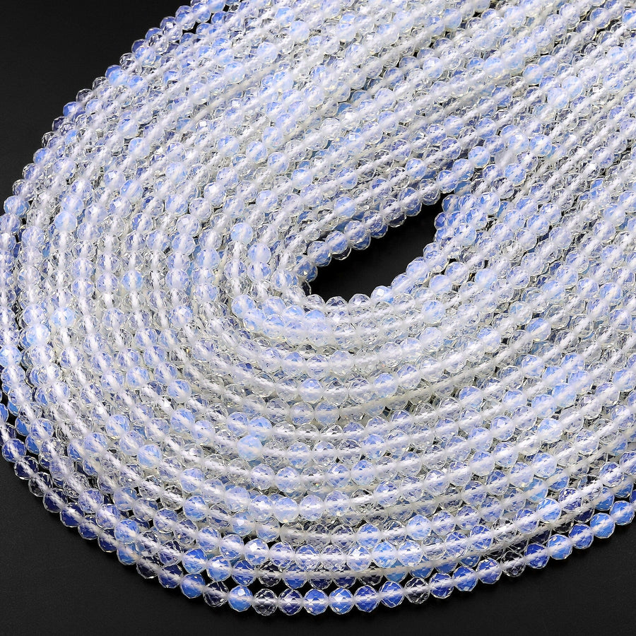 Micro Faceted Opalite Round Beads 3mm 4mm 15.5" Strand