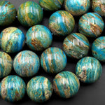 Rare Genuine Natural Peruvian Blue Opal 14mm 18mm Round Beads 15.5" Strand