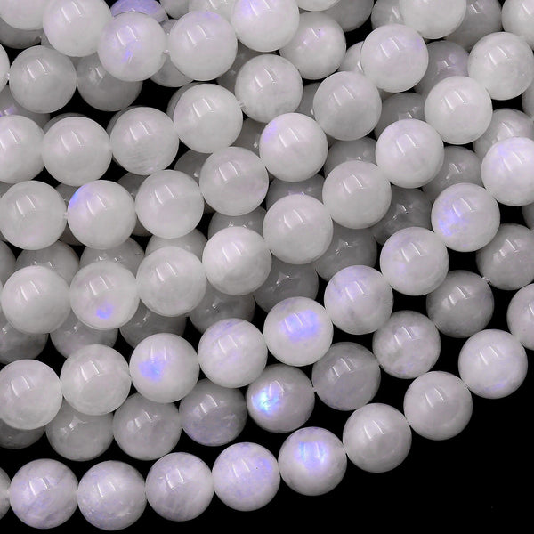 Natural White Rainbow Moonstone Round Beads 8mm 10mm Blue Flashes 15.5" Strand
