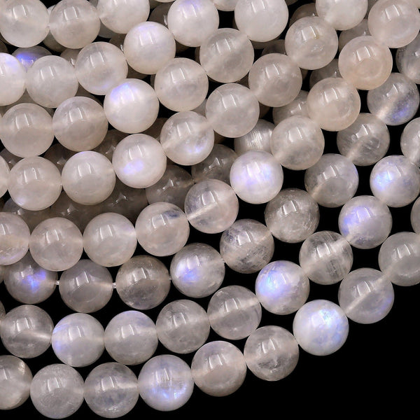 10MM Genuine Natural White Flash Milky Moonstone Beads Grade A