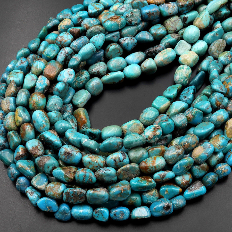 Genuine Natural Turquoise Freeform Pebble Blue Green Golden Brown Beads Nuggets 15.5" Strand