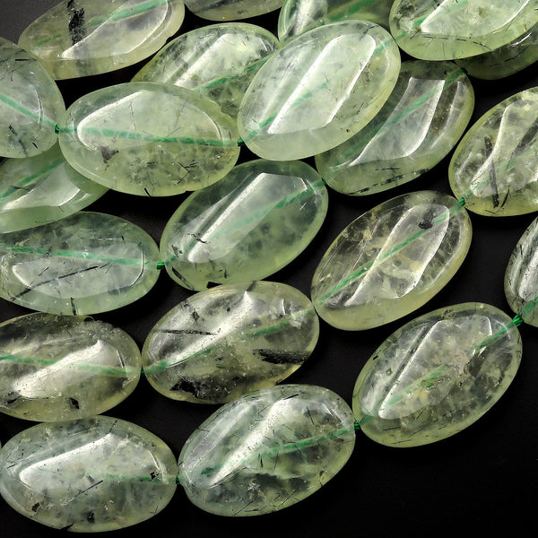 Natural Green Prehnite Oval Beads 24x16mm 15.5" Strand