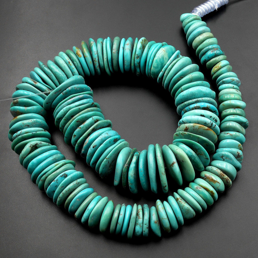 Graduated Genuine Natural Turquoise Heishi Beads Rondelle 15.5" Strand
