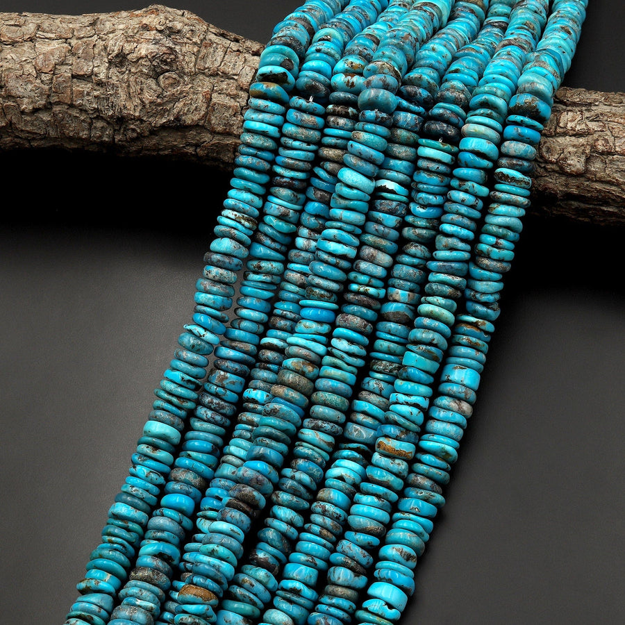Genuine Natural Arizona Blue Turquoise Heishi Beads 10mm 12mm Rondelle 15.5" Strand