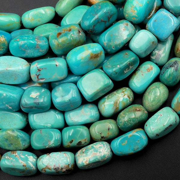 Genuine Natural Turquoise Freeform Rectangle Beads Nuggets 15.5" Strand