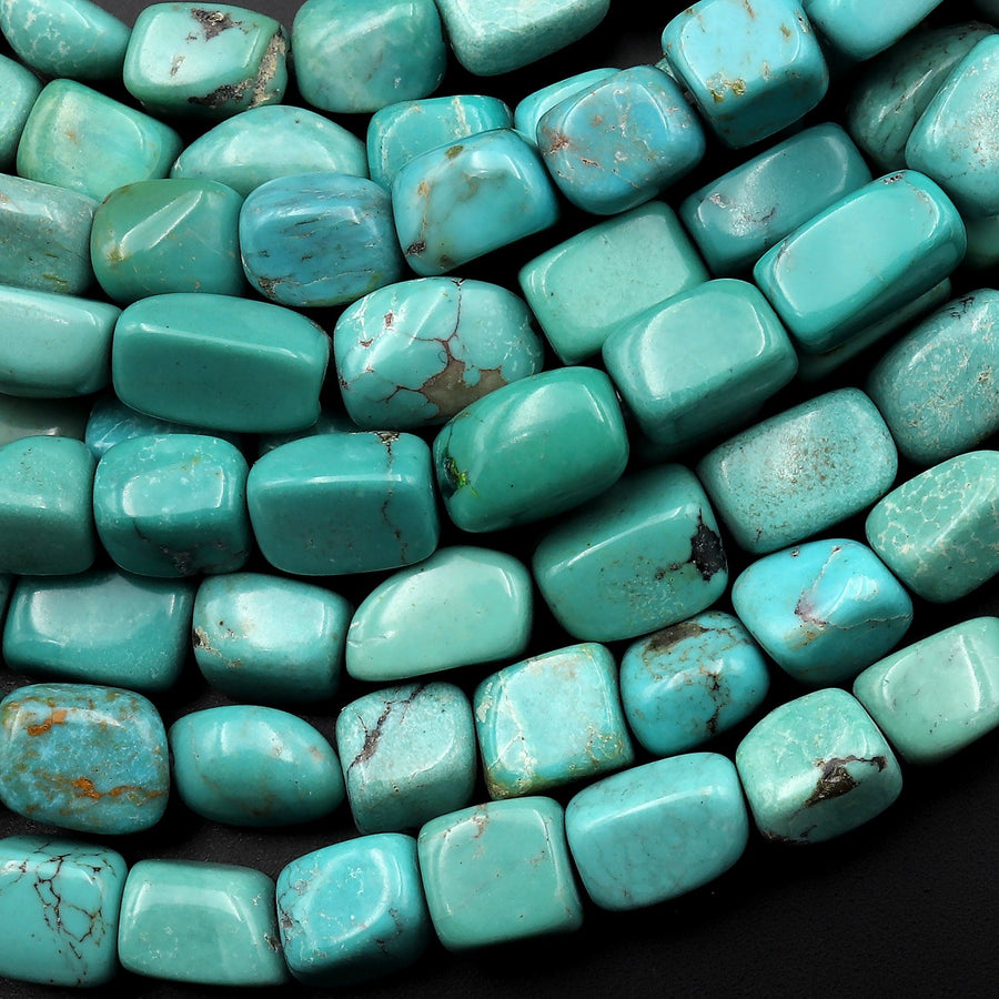 Genuine Natural Light Green Turquoise Freeform Rectangle Beads Nuggets 15.5" Strand