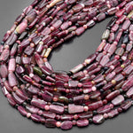 Natural Fuchsia Pink Tourmaline Freeform Rectangle Beads Gemstone 15.5" Strand
